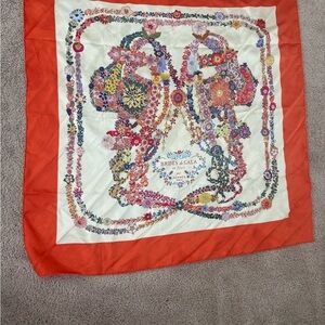 Hermes La Maison Floral Scarf in Orange and Cream